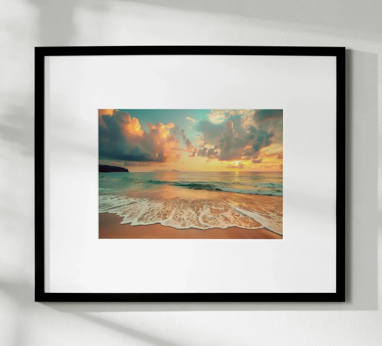 Tramonto sulla spiaggia sabbiosa del mare poster da book