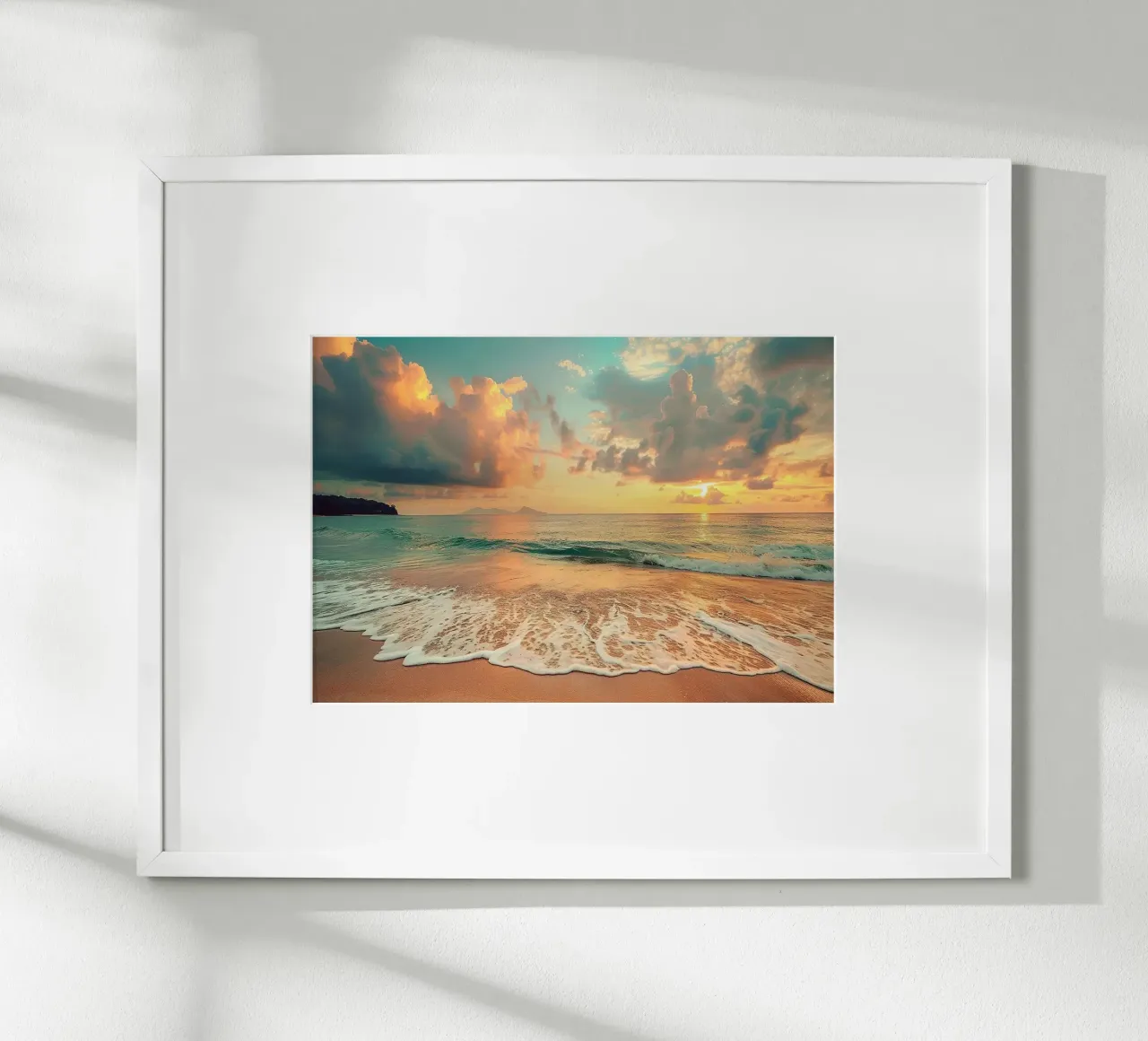 Tramonto sulla spiaggia sabbiosa del mare poster da book