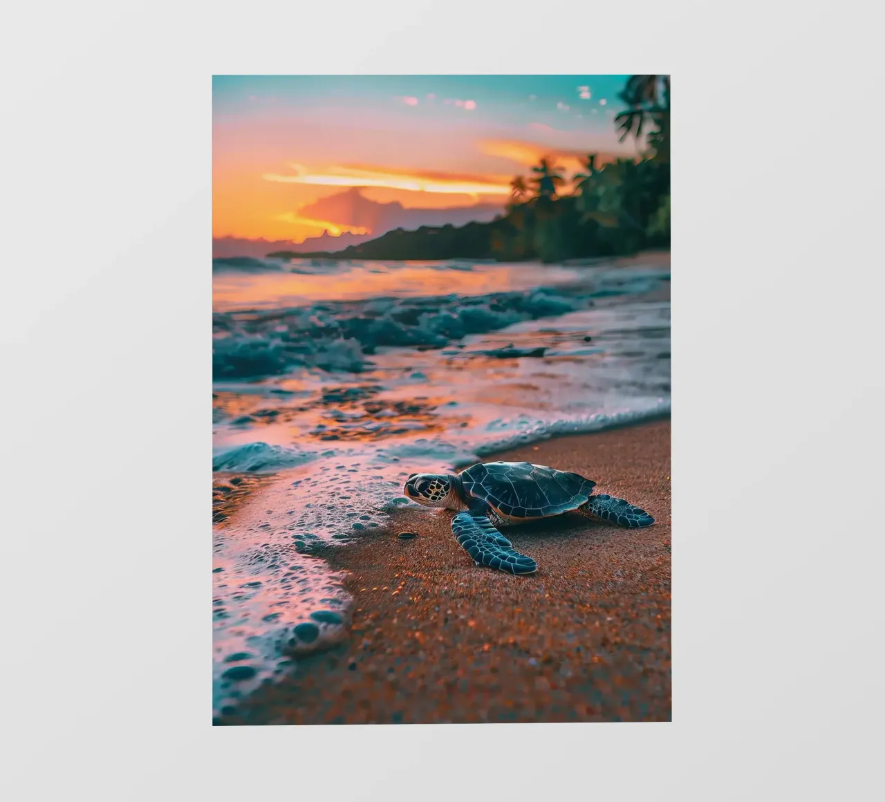 Tartaruga marina Tramonto Spiaggia Oceano Mare Sabbia telo in pvc da book
