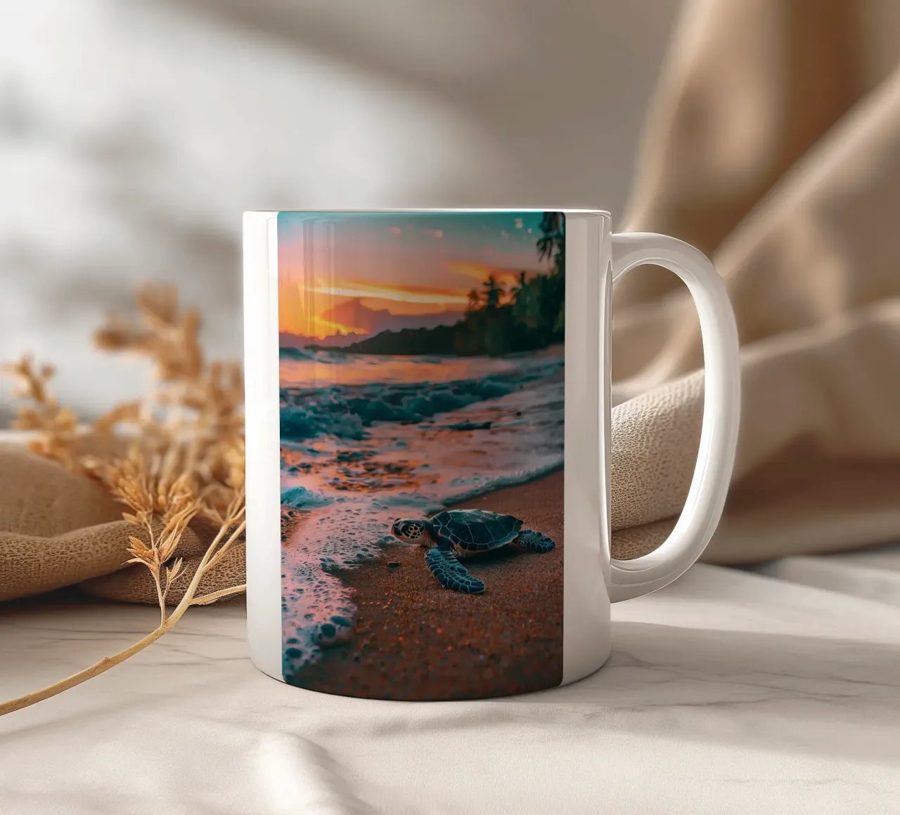 Tartaruga marina Tramonto Spiaggia Oceano Mare Sabbia tazza in ceramica da book