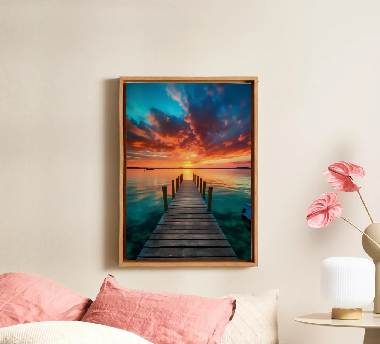 Pier sunset at the sea canvas by book