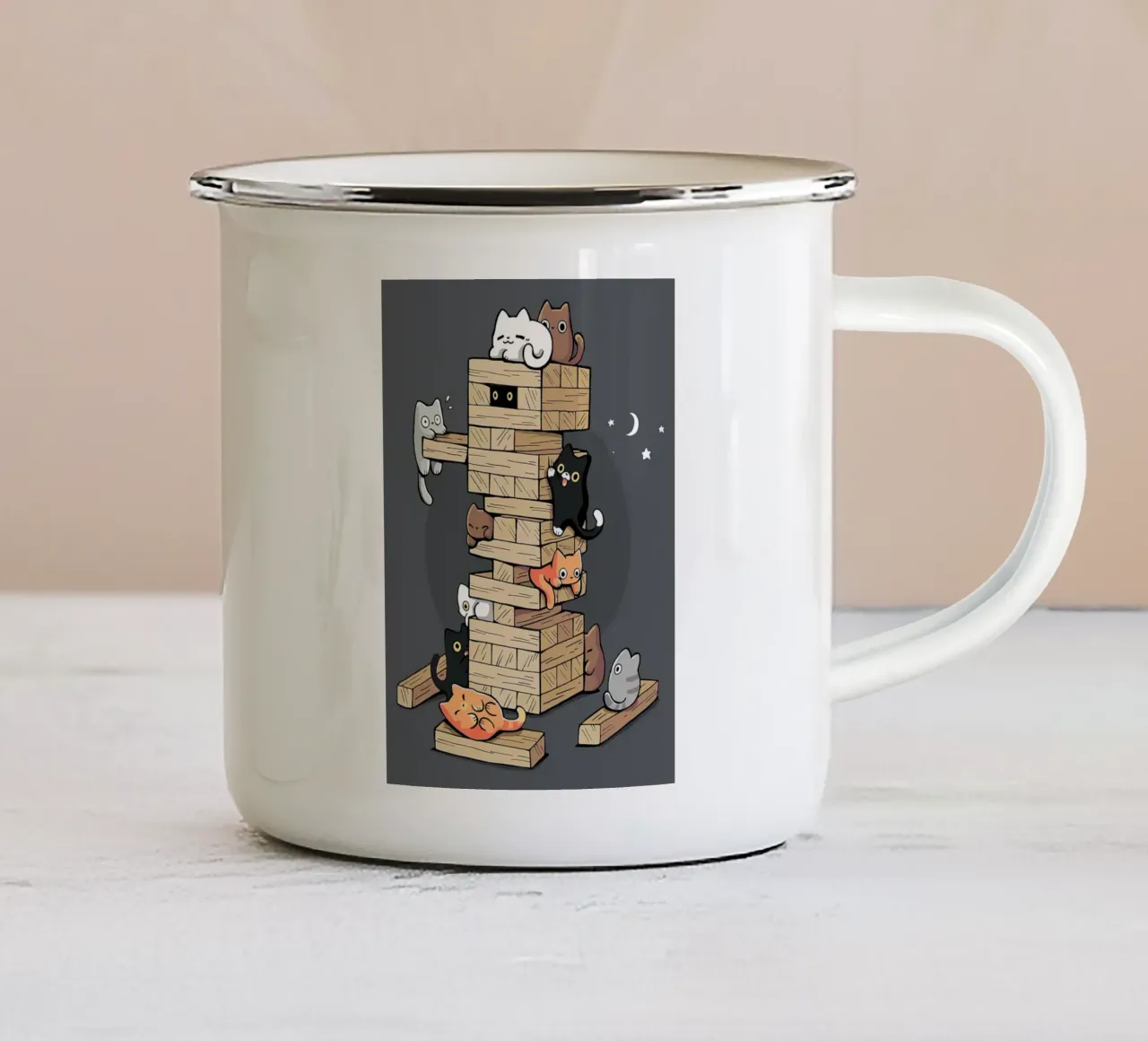Gatti che giocano a jenga gattini da gioco tazza in smalto da BirdShop