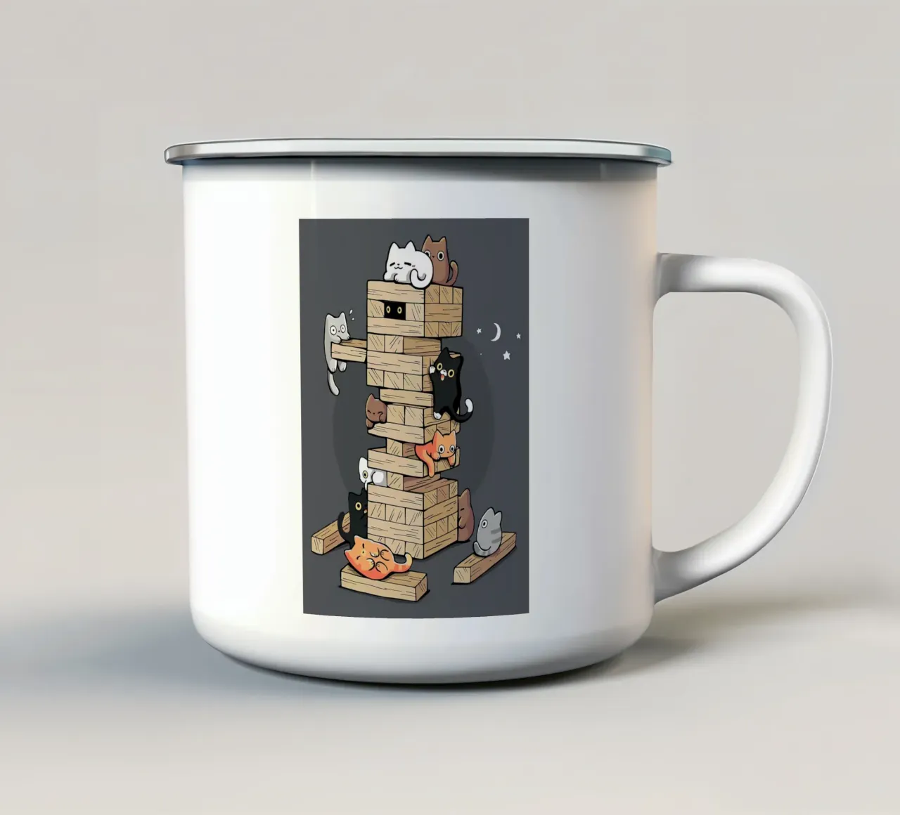 Gatti che giocano a jenga gattini da gioco tazza in smalto da BirdShop