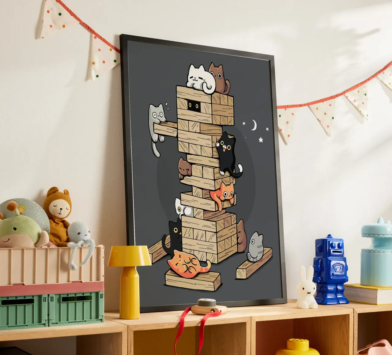 Gatti che giocano a jenga gattini da gioco carta hahnemühle da BirdShop