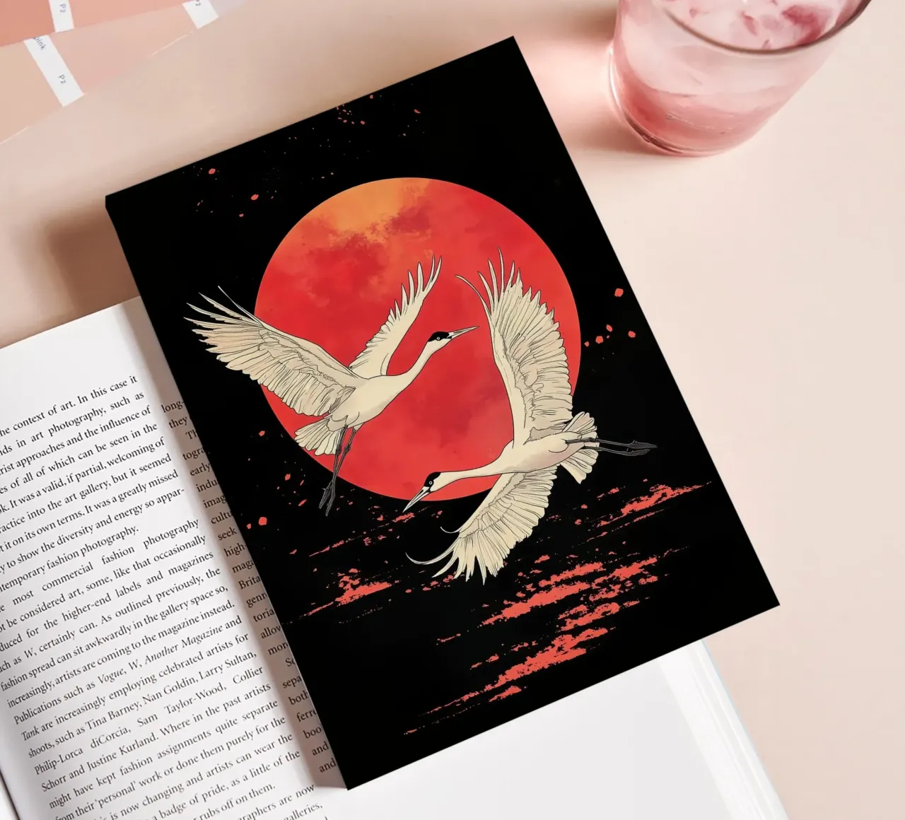 japan - Cranes and Red Moon notebook by BirdShop