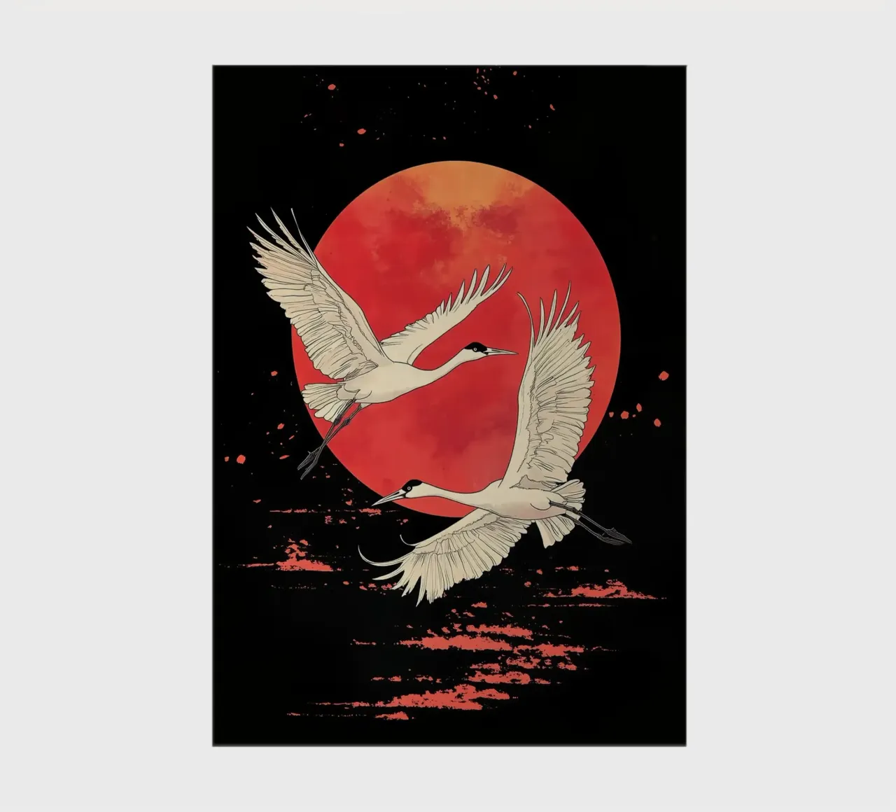 japan - Cranes and Red Moon notebook by BirdShop