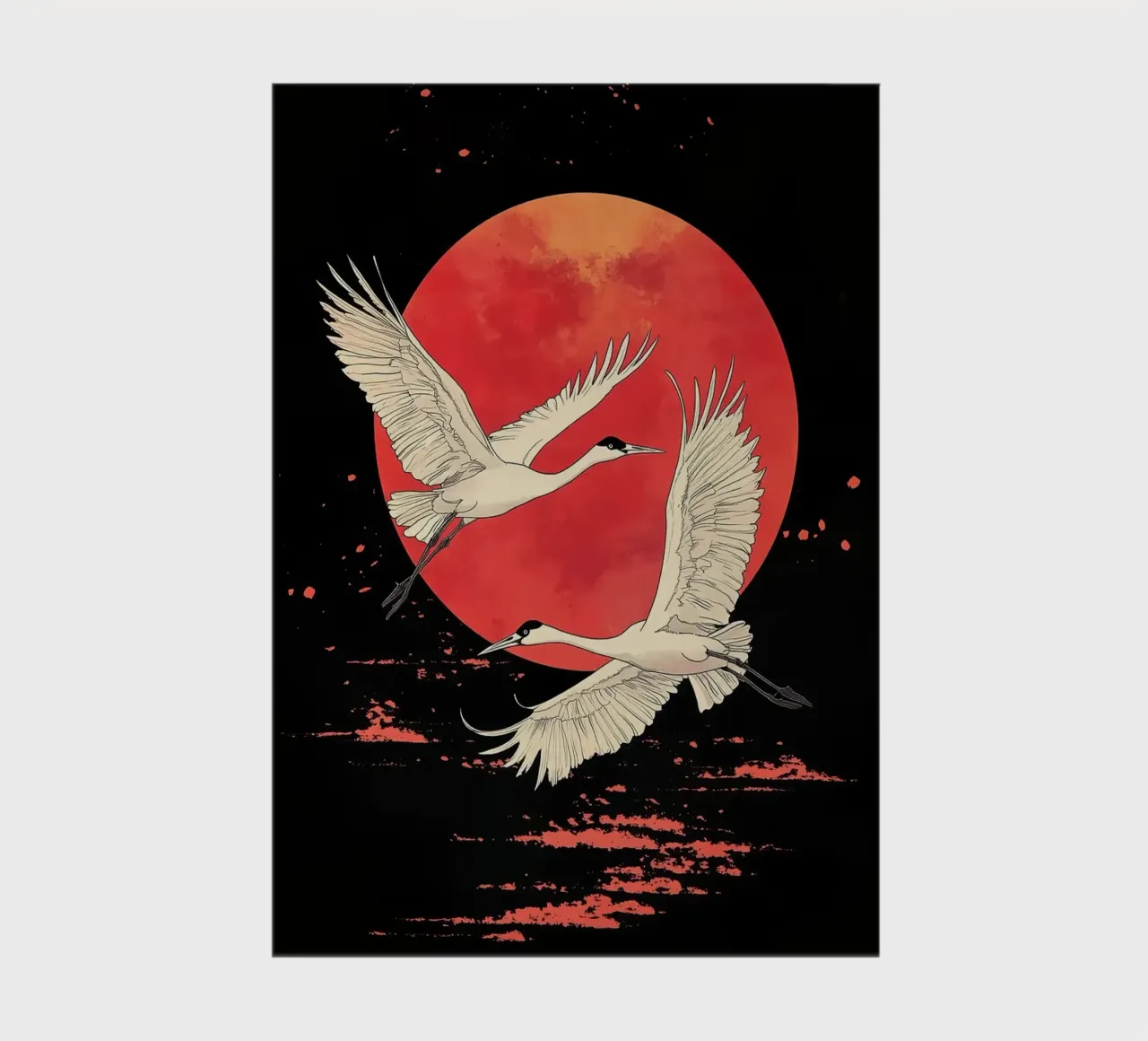 japan - Cranes and Red Moon notebook by BirdShop