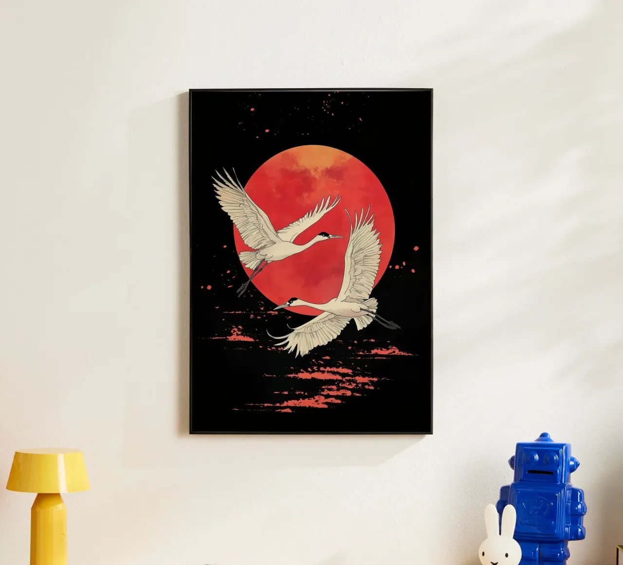 japan - Cranes and Red Moon forex plate by BirdShop