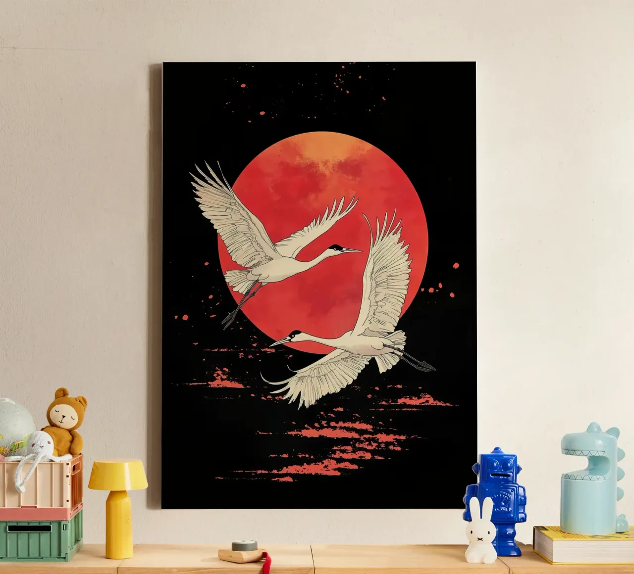 japan - Cranes and Red Moon canvas by BirdShop