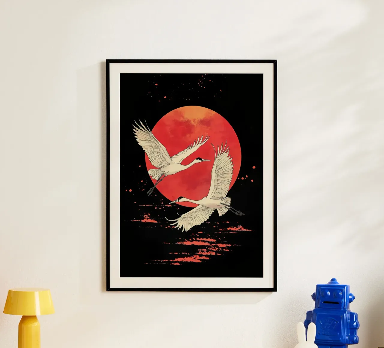 Giappone - Gru e luna rossa carta hahnemühle da BirdShop