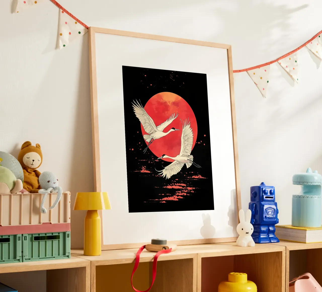 Giappone - Gru e luna rossa carta hahnemühle da BirdShop