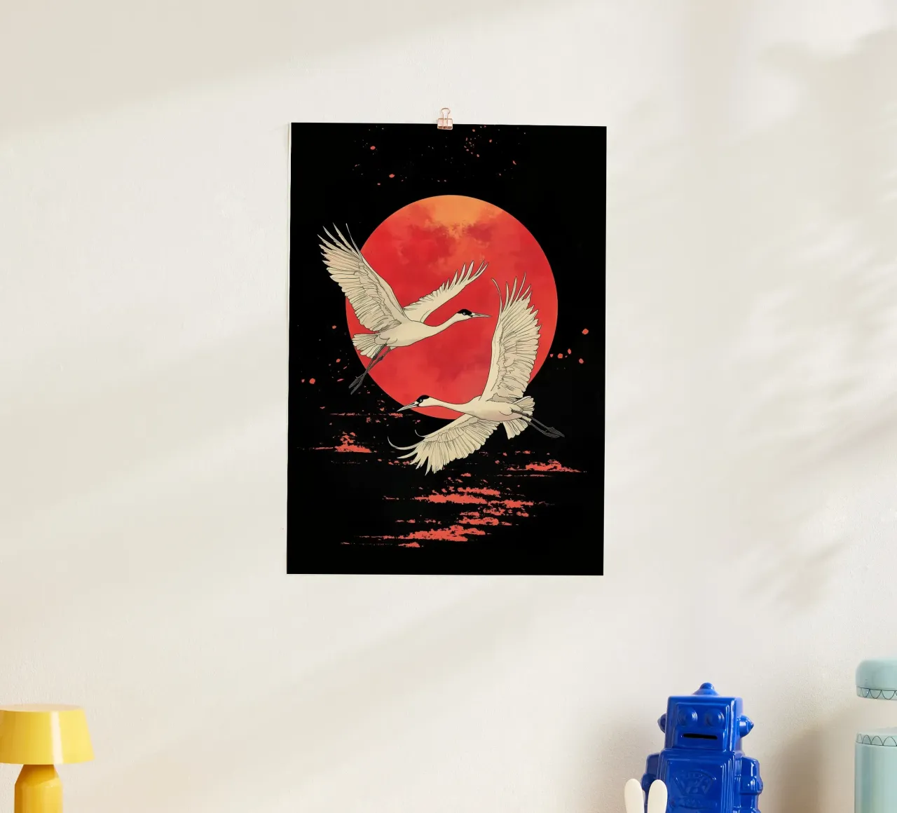 Giappone - Gru e luna rossa carta hahnemühle da BirdShop