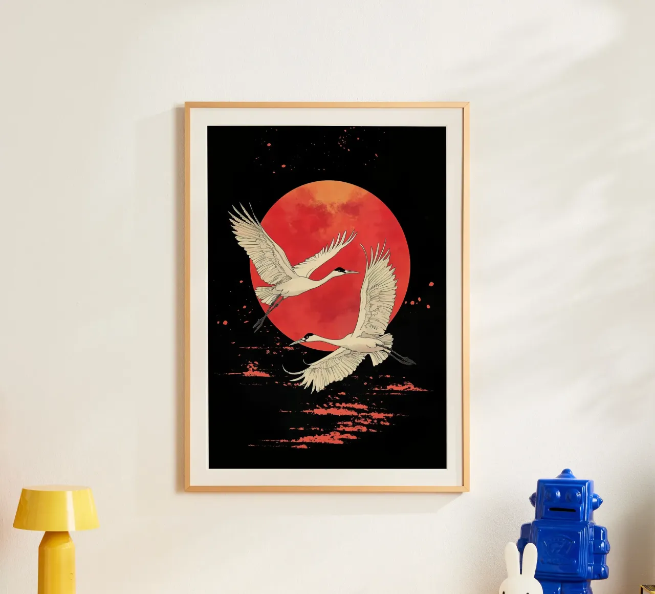 Giappone - Gru e luna rossa carta hahnemühle da BirdShop