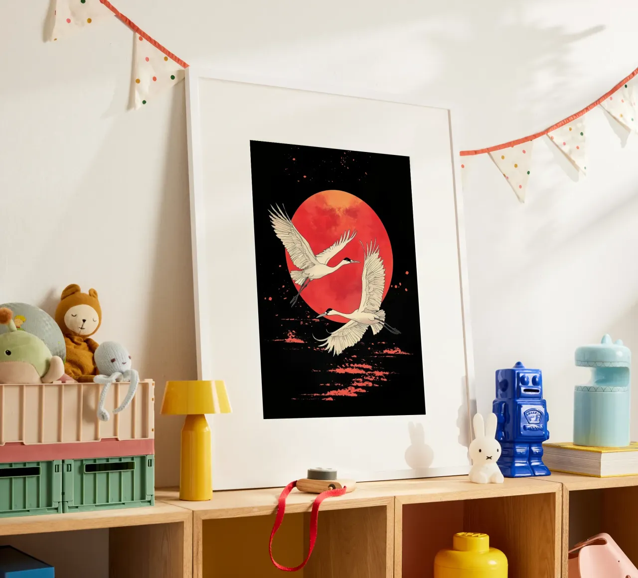Giappone - Gru e luna rossa carta hahnemühle da BirdShop