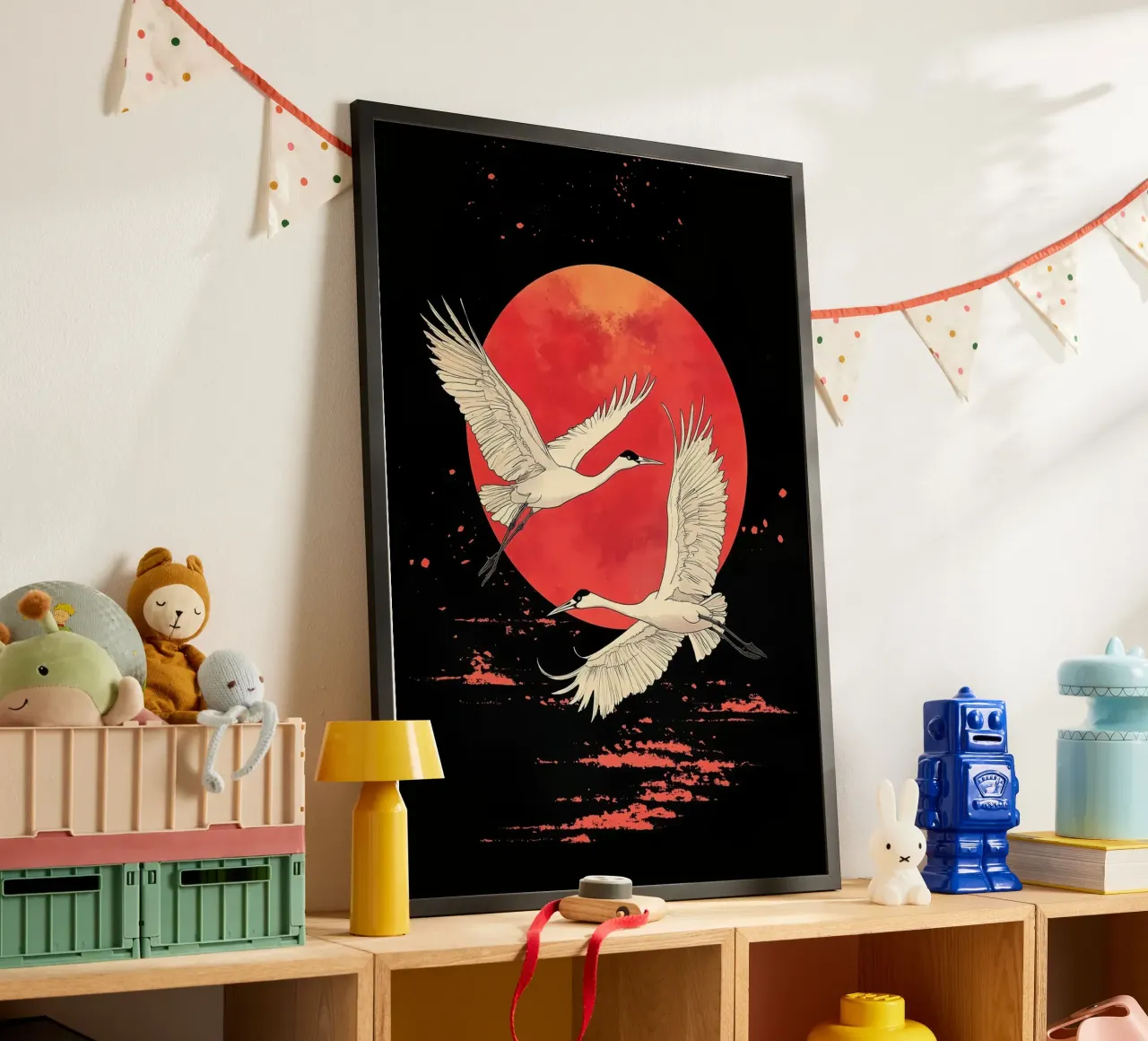 Giappone - Gru e luna rossa carta hahnemühle da BirdShop
