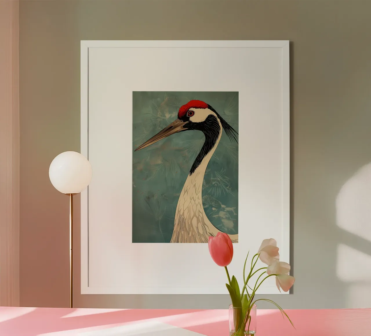 Pittura cinese con gru poster con telaio in alluminio da BirdShop