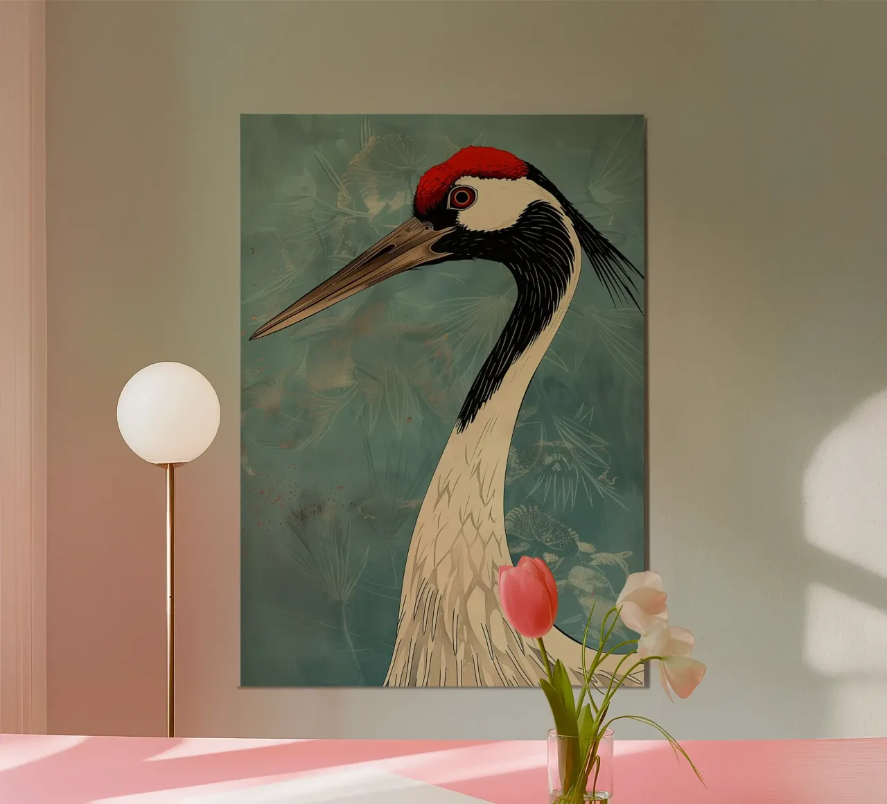 Pittura cinese con gru poster con telaio in alluminio da BirdShop