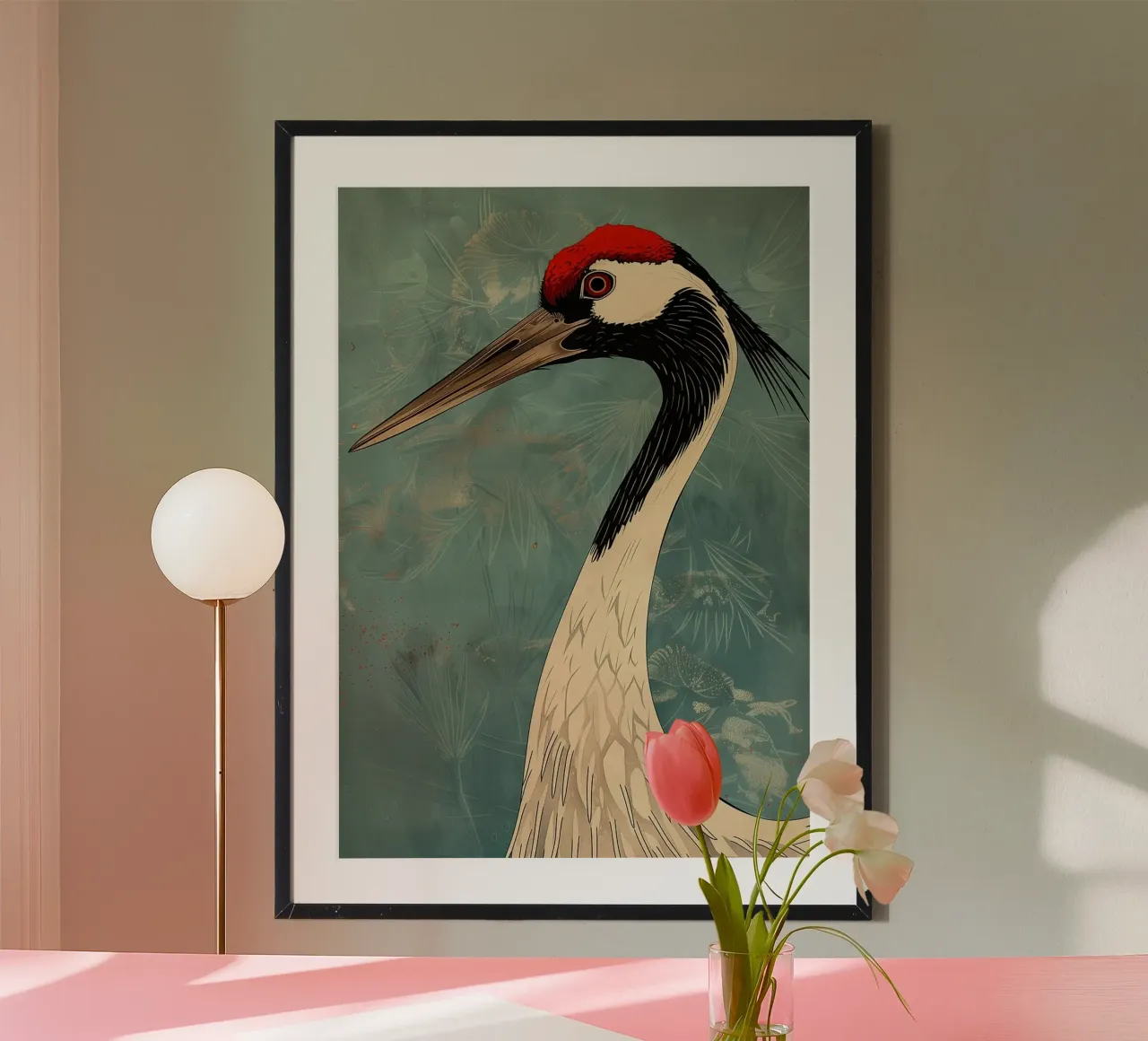 Pittura cinese con gru poster con telaio in alluminio da BirdShop