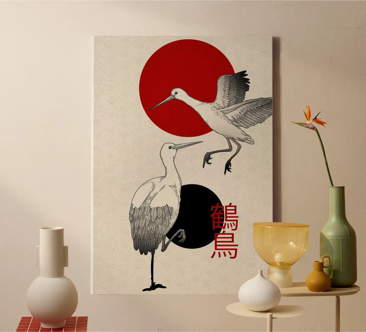 Gru Arte giapponese tela con Cornice a cassetta da BirdShop