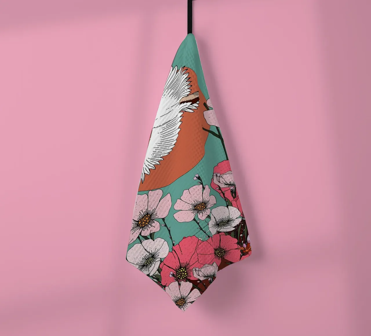 Illustration d'une grue et de fleurs torchon de BirdShop
