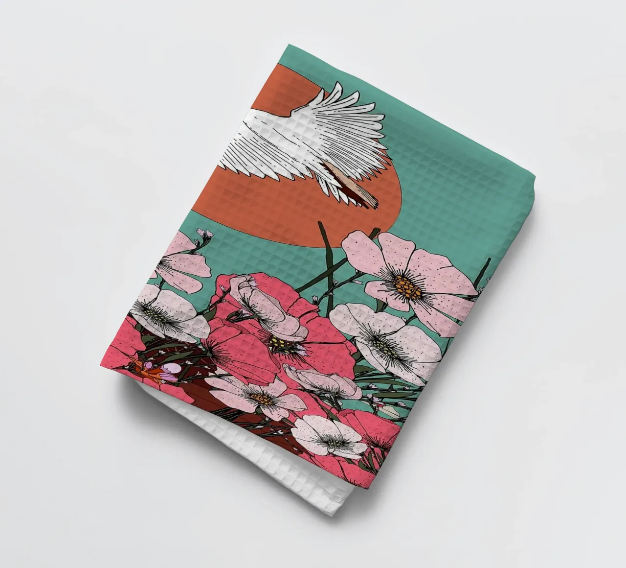 Illustration d'une grue et de fleurs torchon de BirdShop