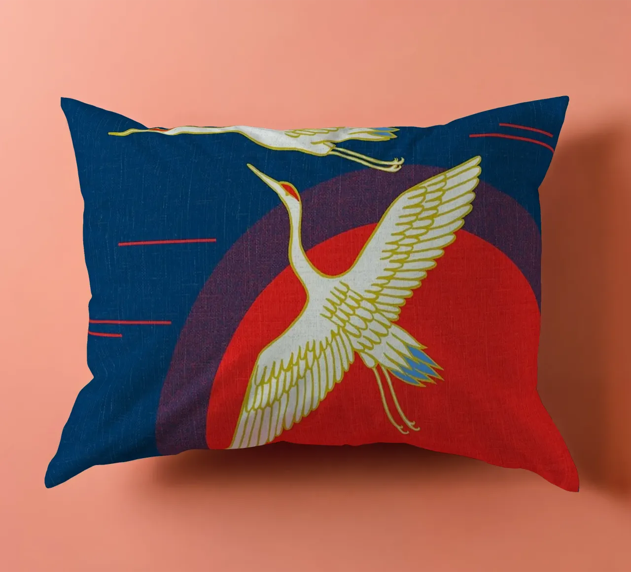 Crane and Rising Sun Japanese decorative cushion by BirdShop