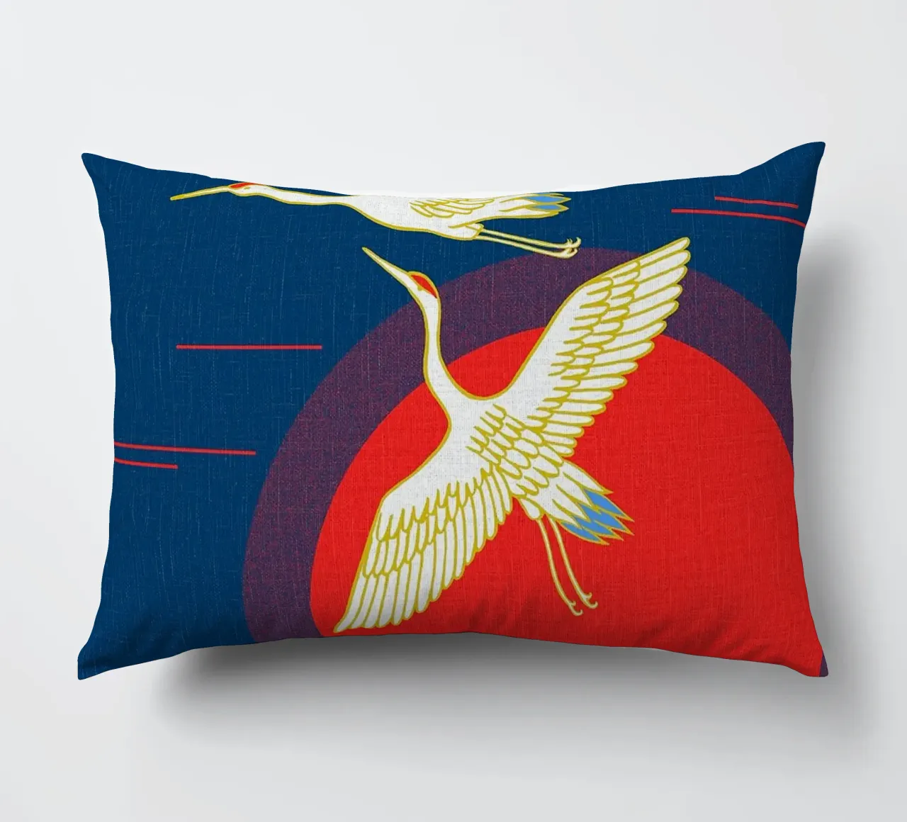 Crane and Rising Sun Japanese decorative cushion by BirdShop