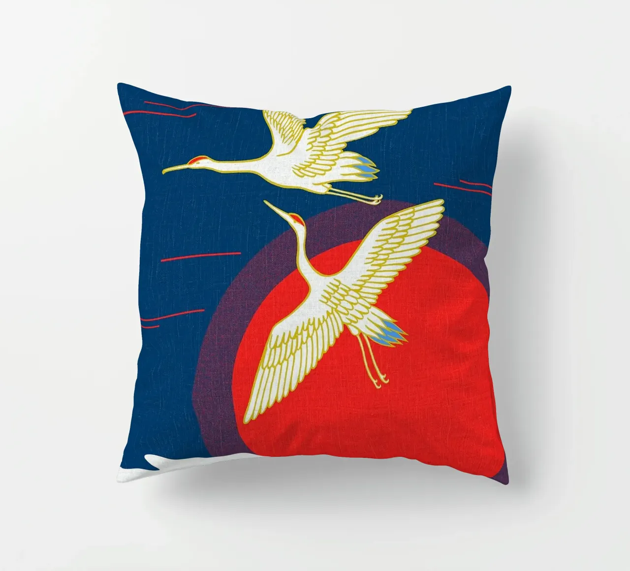 Crane and Rising Sun Japanese decorative cushion by BirdShop