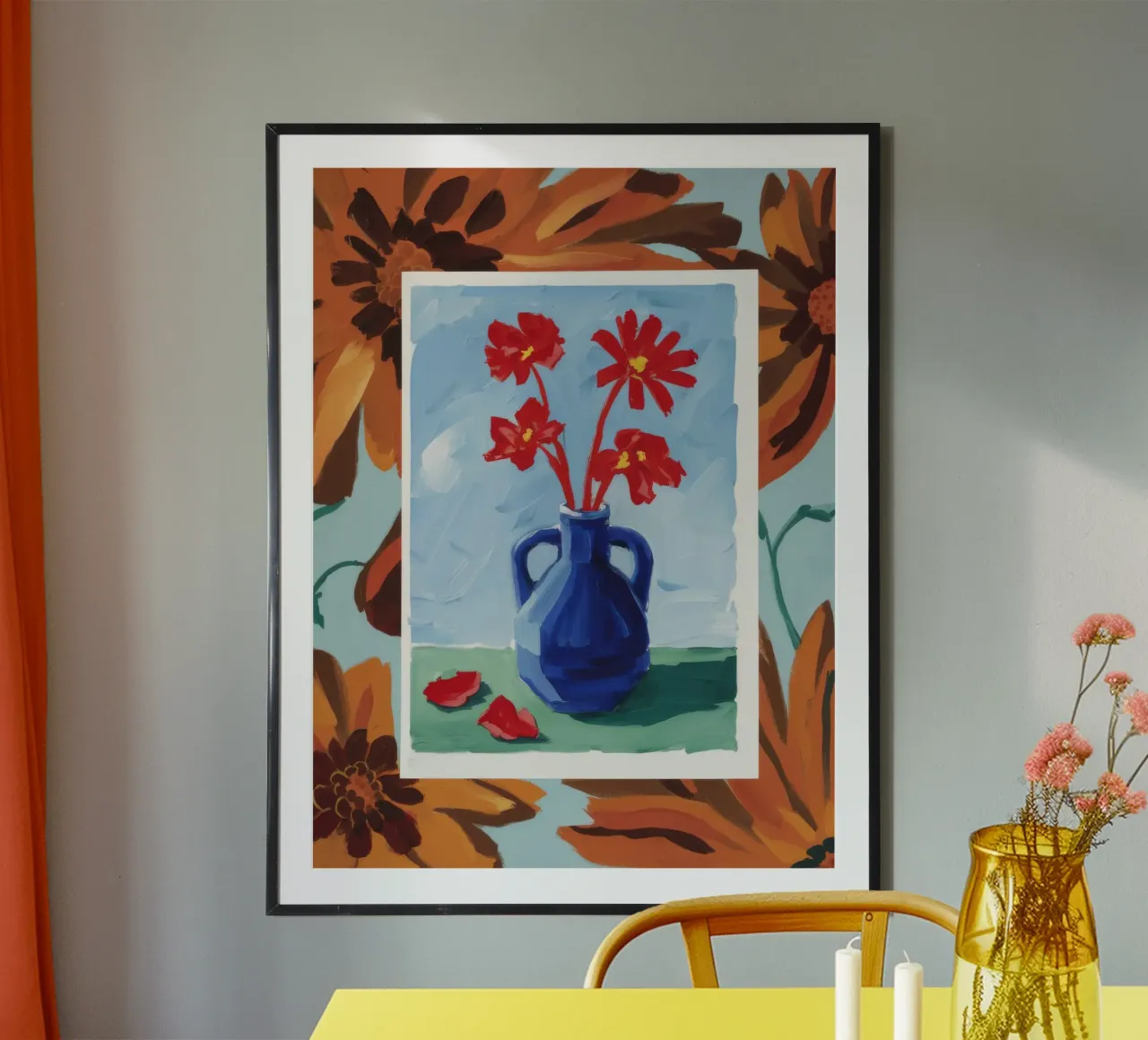 Studio floreale incorniciato poster con telaio in alluminio da Tiga Bersama