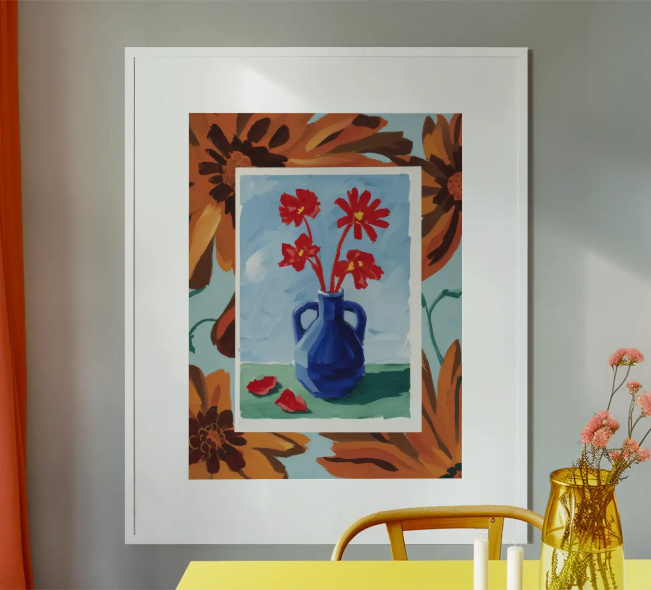 Studio floreale incorniciato poster con telaio in alluminio da Tiga Bersama