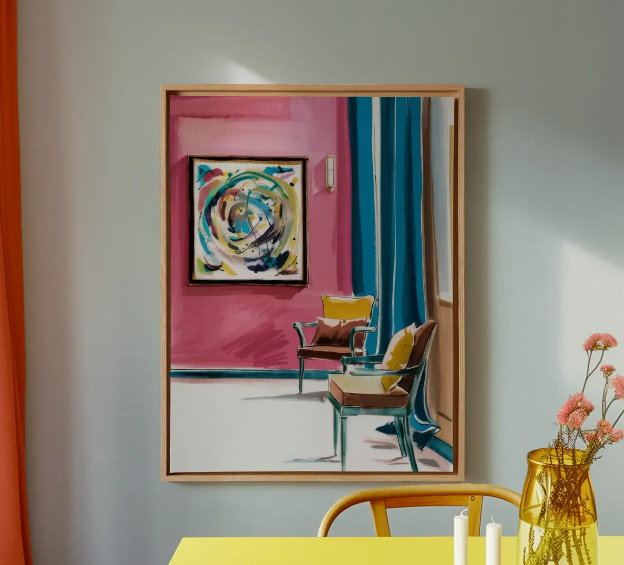 Abstract Swirl Interieur canvas met Baklijst van Pan Denim