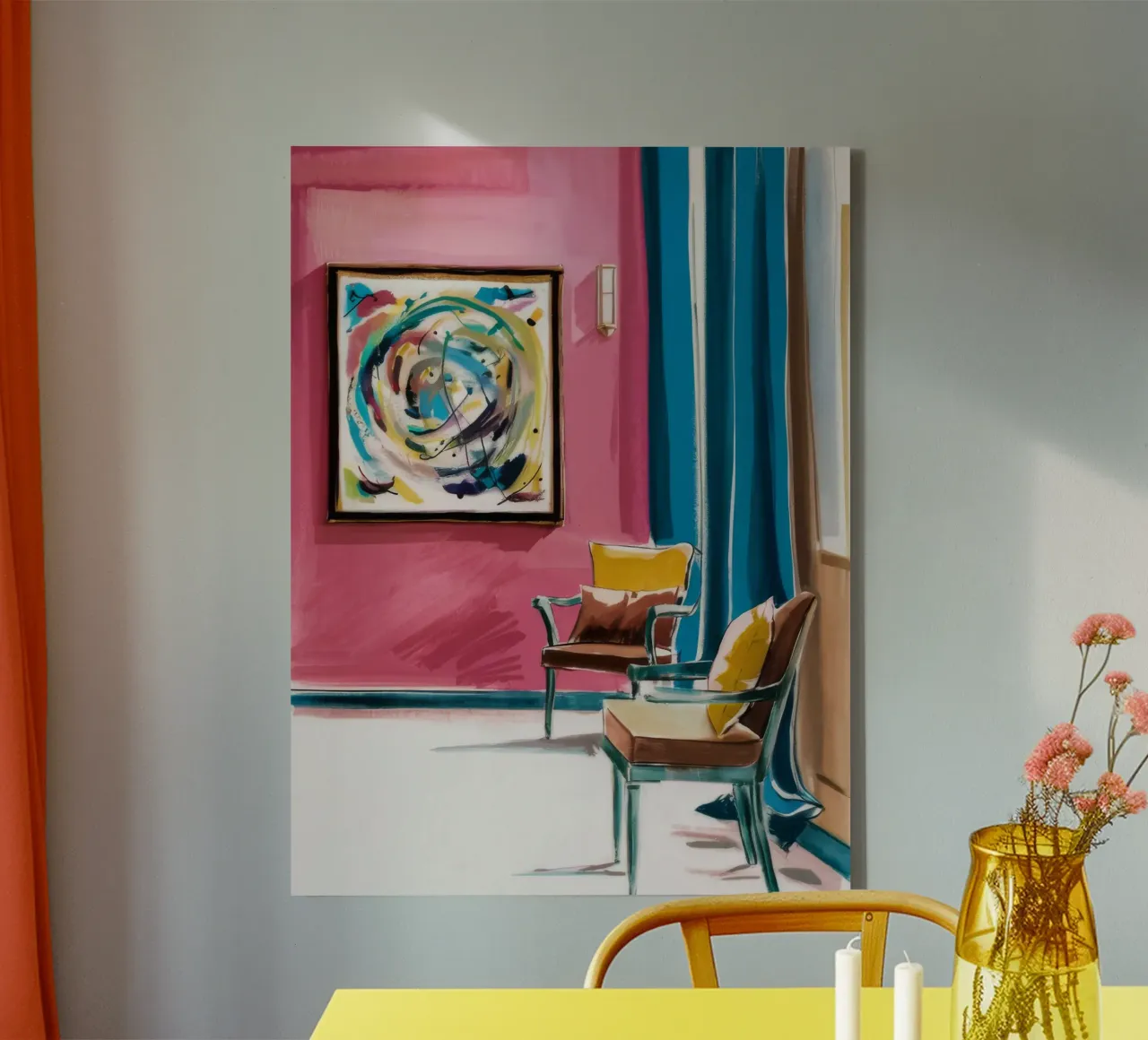 Abstract Swirl Interieur canvas met Baklijst van Pan Denim