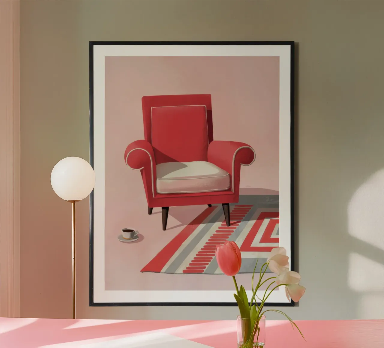 Sedia rossa Tappeto bianco poster con telaio in plastica da Pan Denim