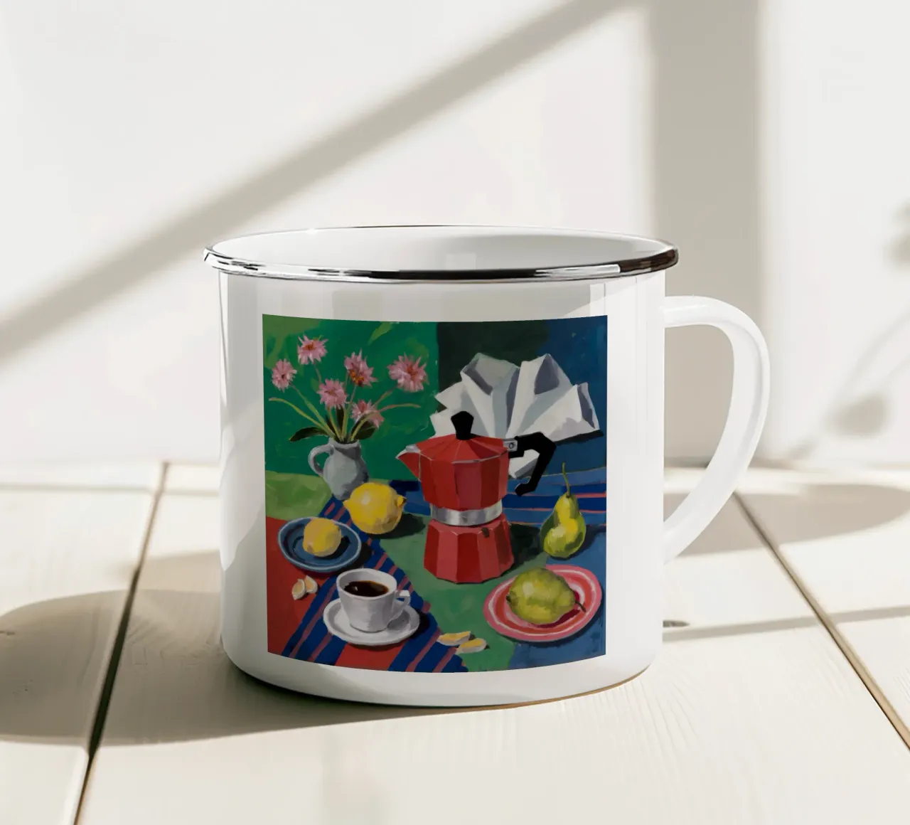 Momento caffè cremisi tazza in smalto da Fable Tempa