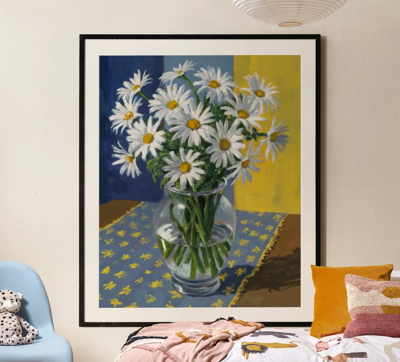 Duetto di margherite a pois poster con telaio in alluminio da Tiga Bersama