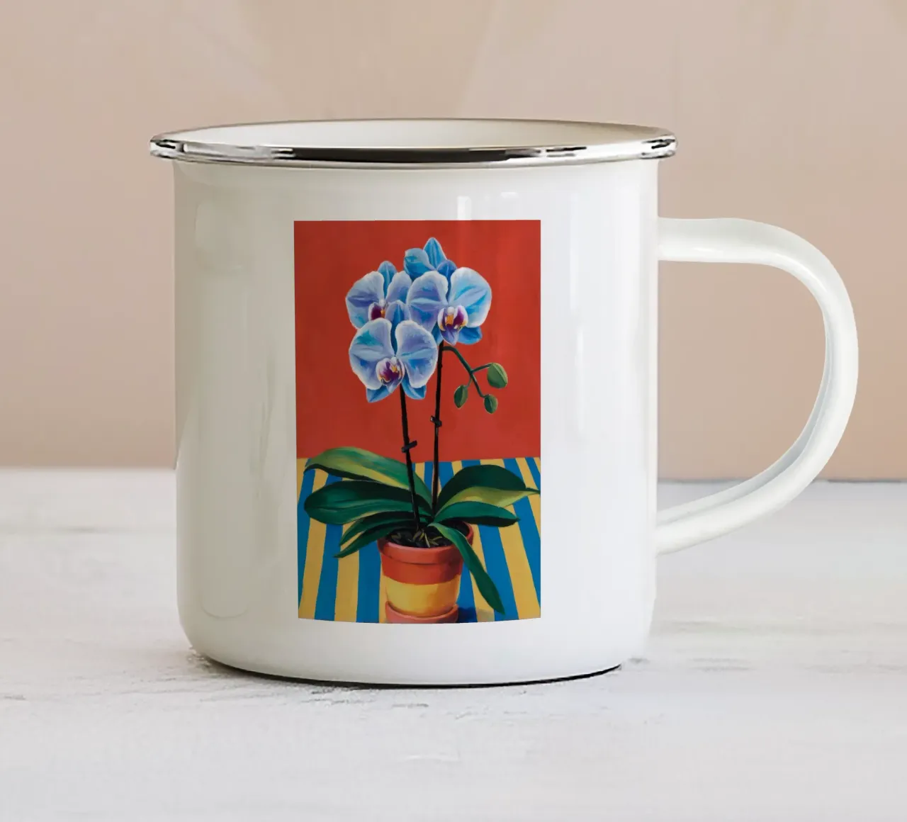 Striscia di orchidea blu tazza in smalto da Tiga Bersama
