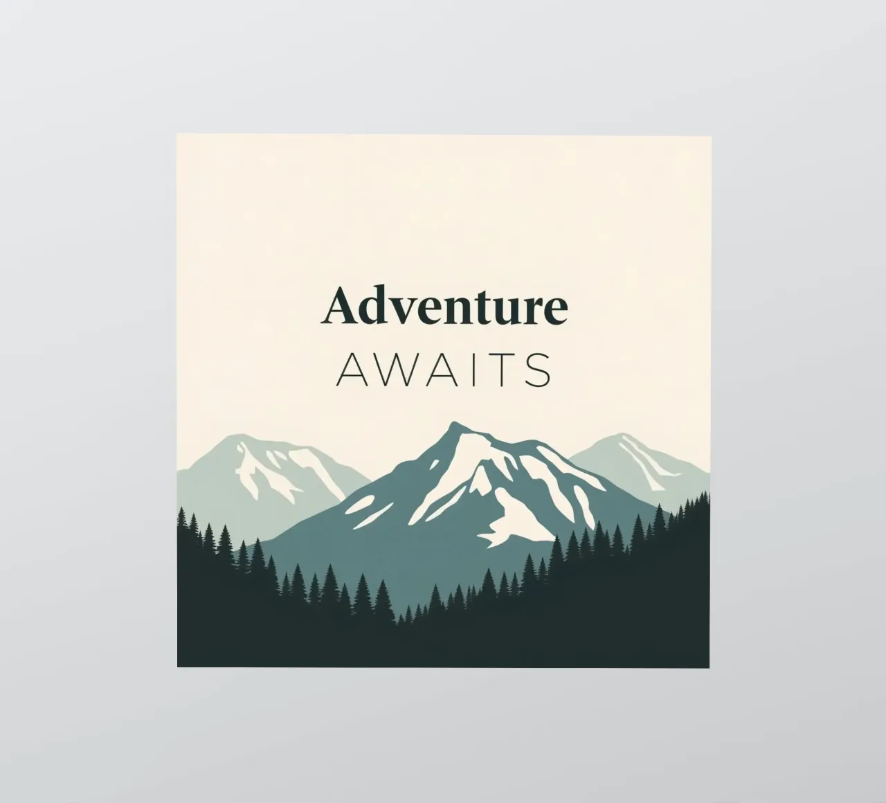 Mountains and trees art with text 'Adventure Awaits' sticker by DesignDoodle