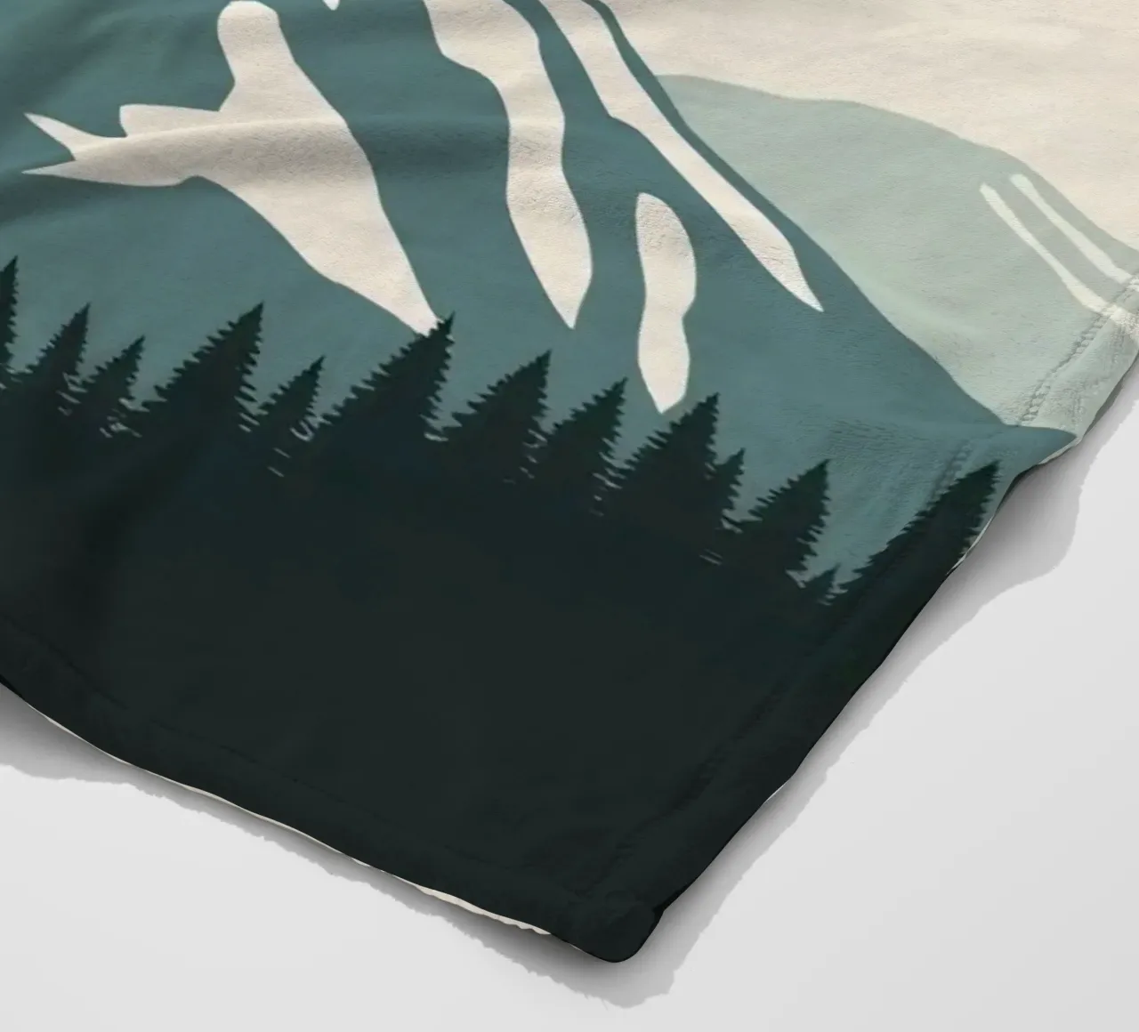 Mountains and trees art with text 'Adventure Awaits' fleece blanket by DesignDoodle