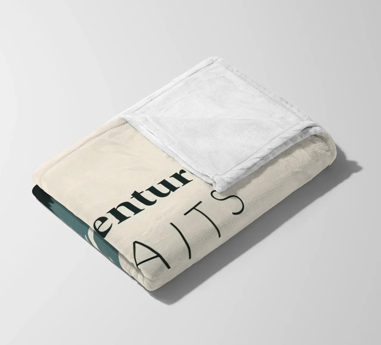 Mountains and trees art with text 'Adventure Awaits' fleece blanket by DesignDoodle