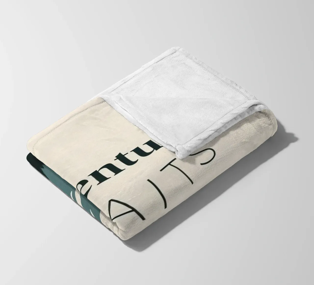 Mountains and trees art with text 'Adventure Awaits' fleece blanket by DesignDoodle