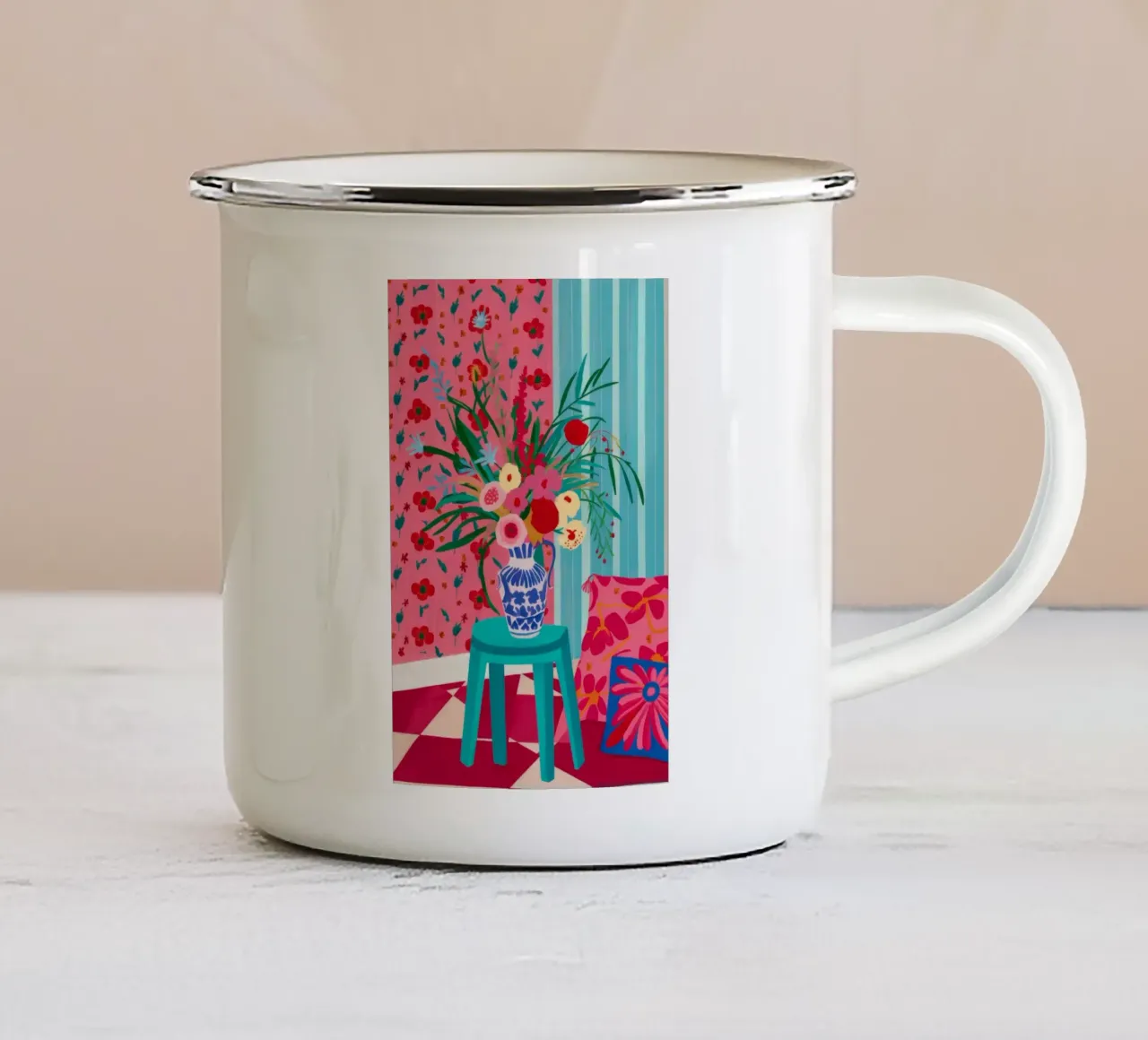 Blaue Vase Tischplatte Emaille Tasse von Pan Denim