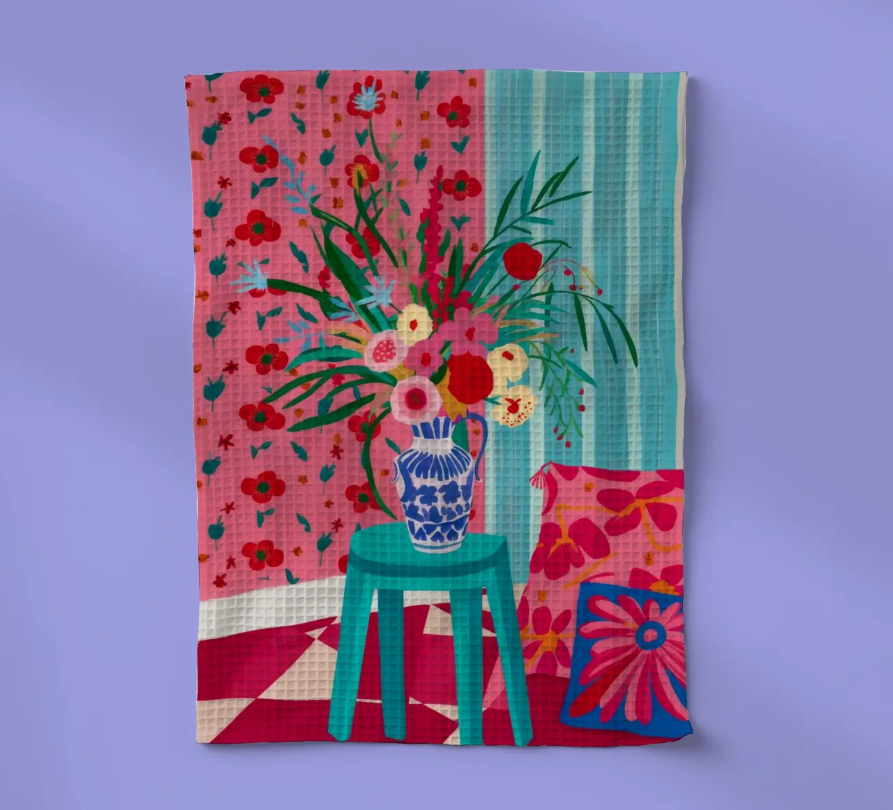 Blaue Vase Tischplatte Geschirrtuch von Pan Denim