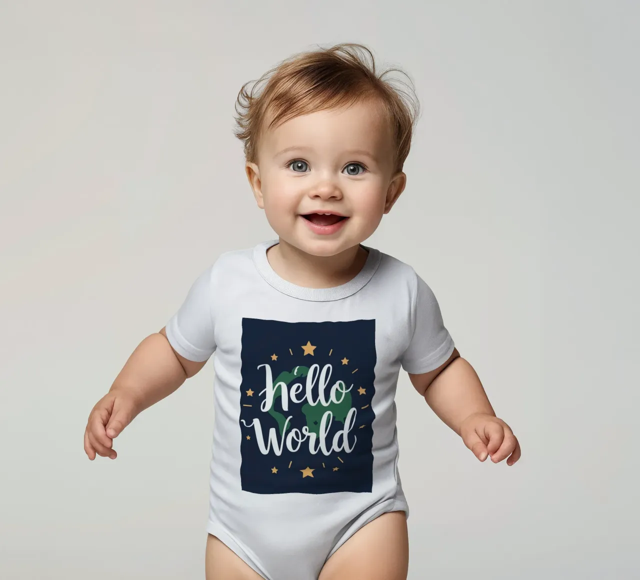 Messaggio "Hello world" con pianeta terra e stelle body neonato maniche corte da DesignDoodle