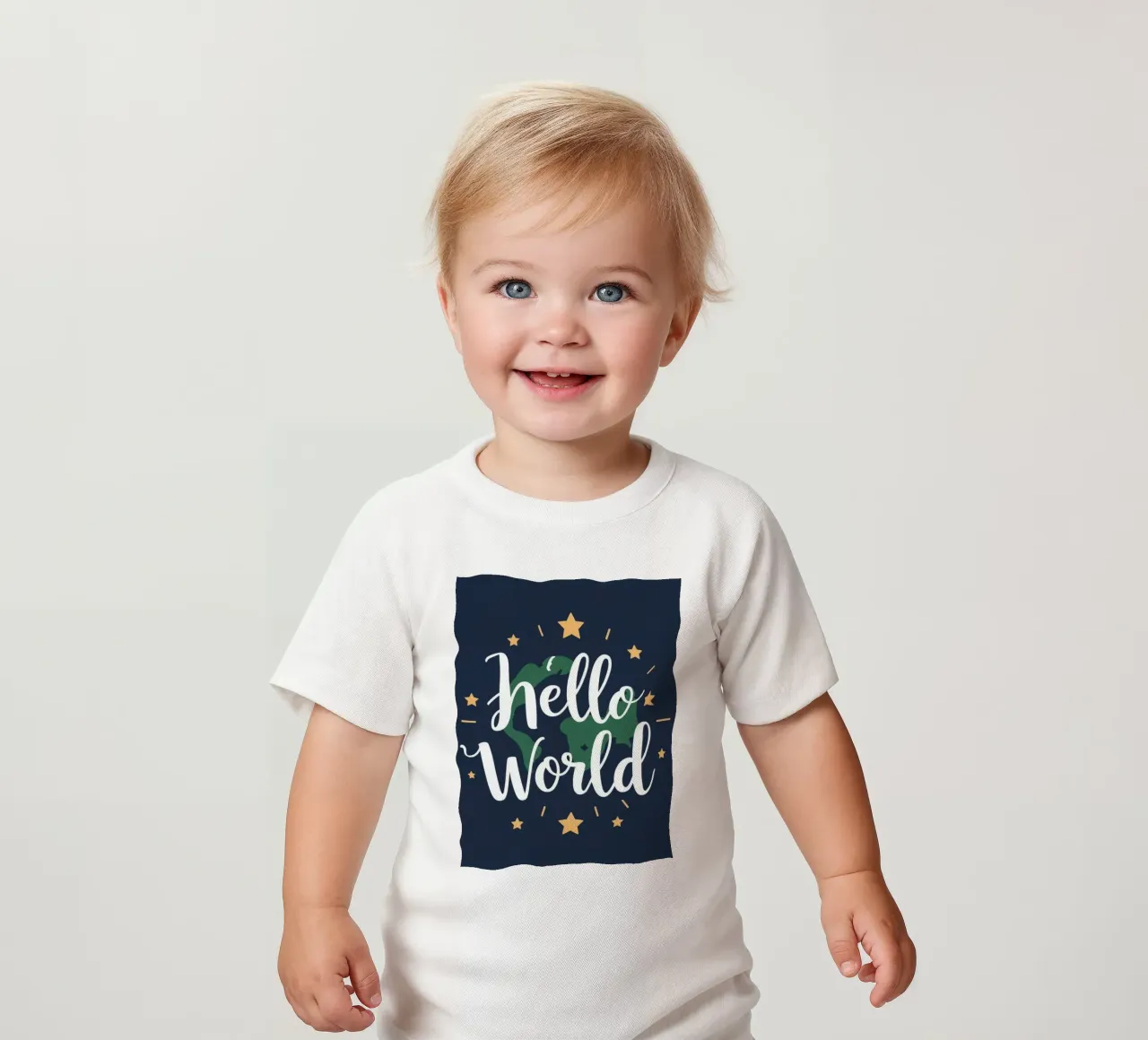 Messaggio "Hello world" con pianeta terra e stelle maglietta neonato da DesignDoodle