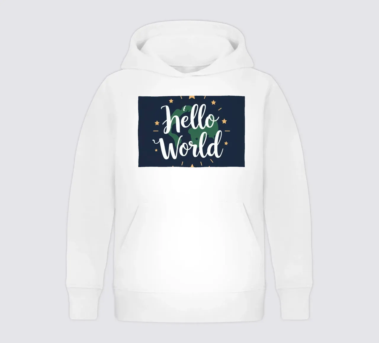 Messaggio "Hello world" con pianeta terra e stelle felpa bambino con cappuccio da DesignDoodle