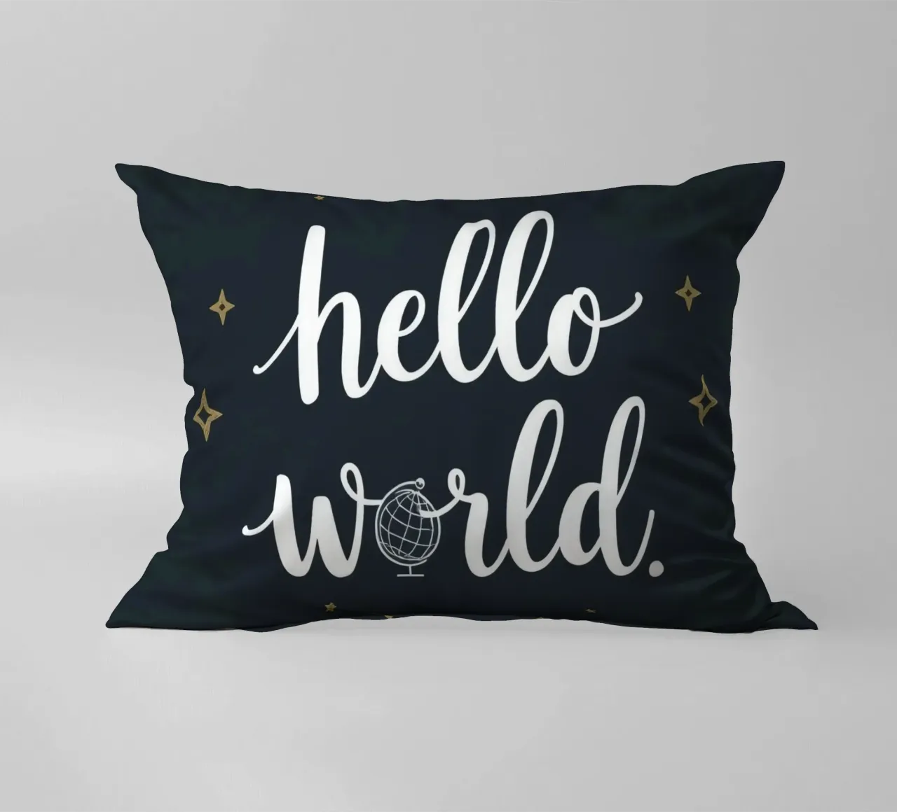 Ciao mondo arte calligrafica con globo e stelle su arte scura cuscino da DesignDoodle