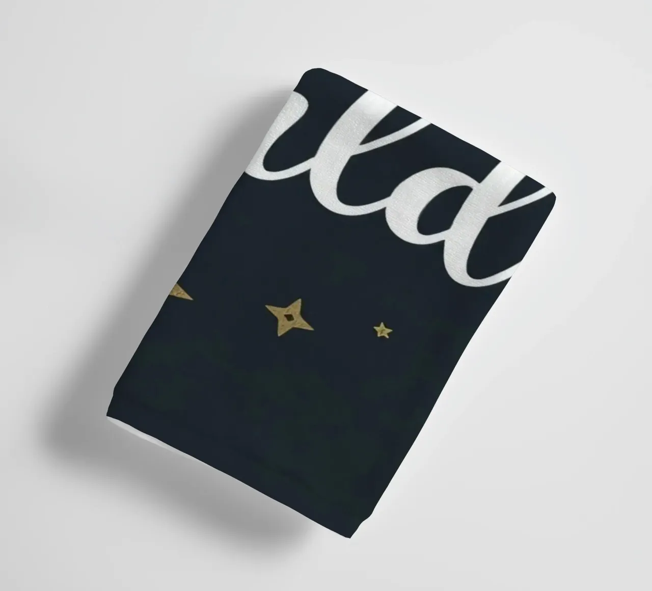 Hello world calligraphy art with globe and stars on dark art towel by DesignDoodle