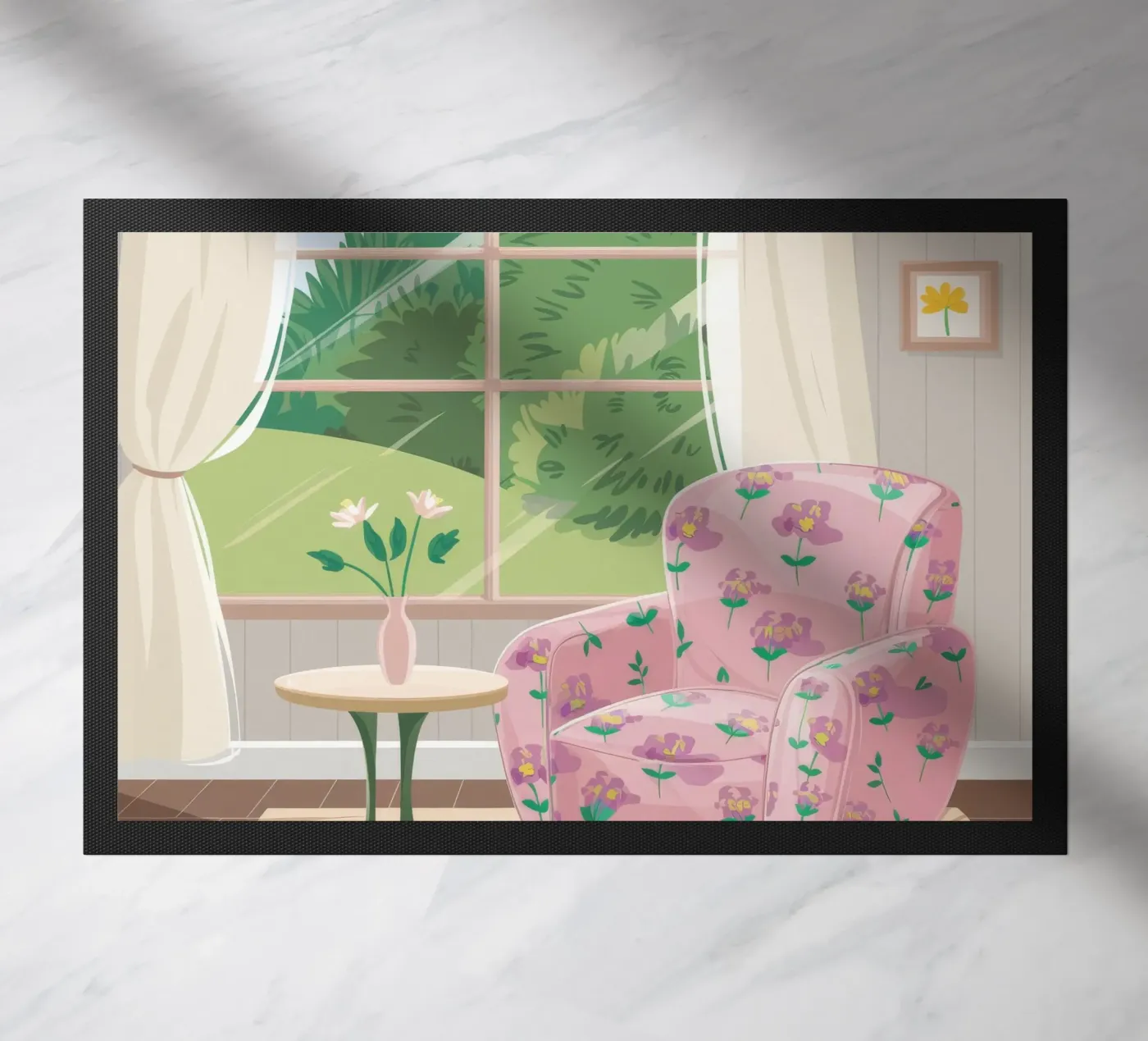 Chintz Window View doormat by Pan Denim