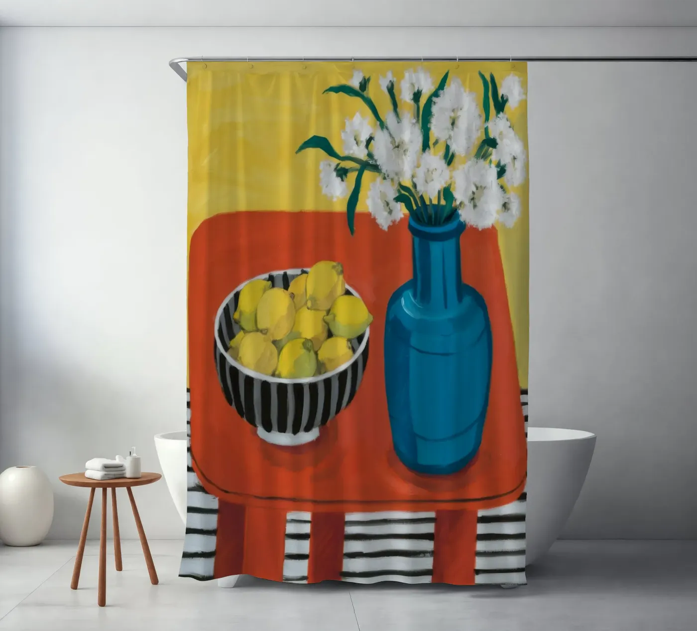 Ruby Table Stillness shower curtain by Dawn Light