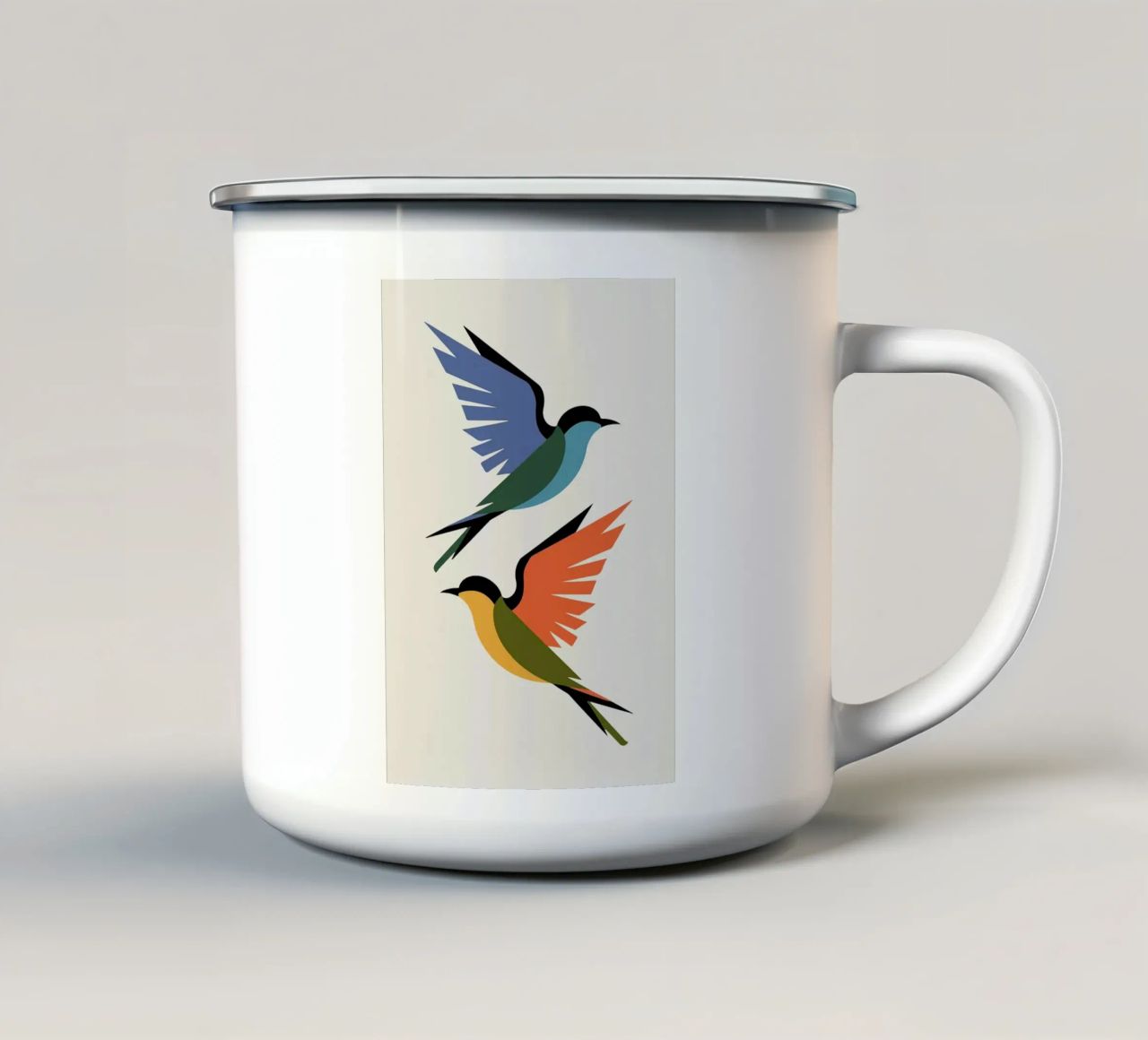 Uccelli astratti colorati in volo tazza in smalto da BirdShop